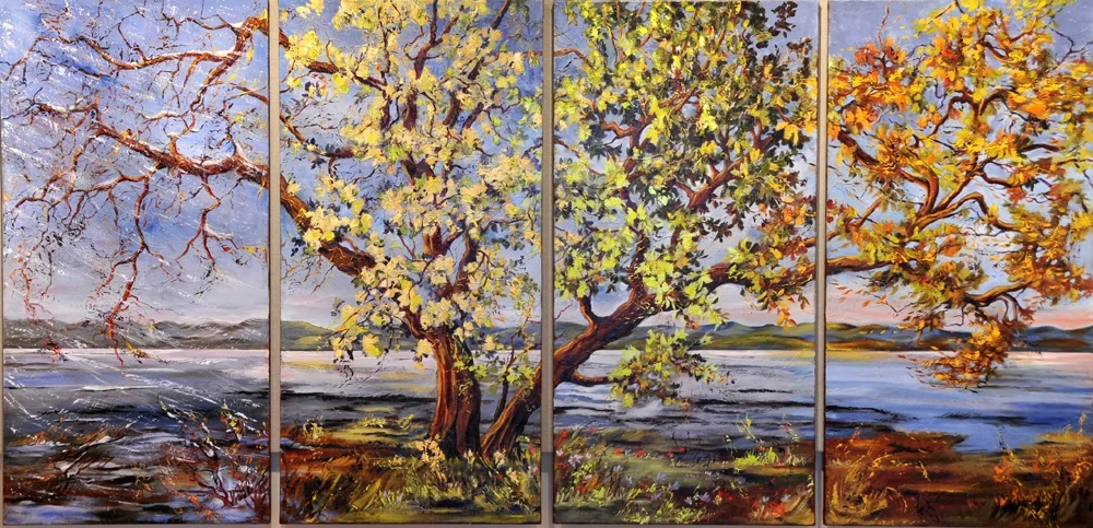 60x120 les quatre saisons huile — œuvre de Guay Monique