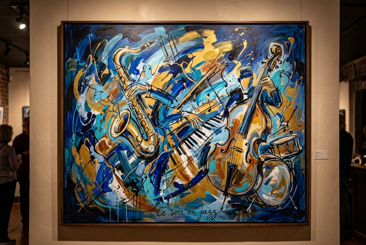 48x60 ce soir on jazz acrylique encre 1725 — œuvre de Molleur Suzanne